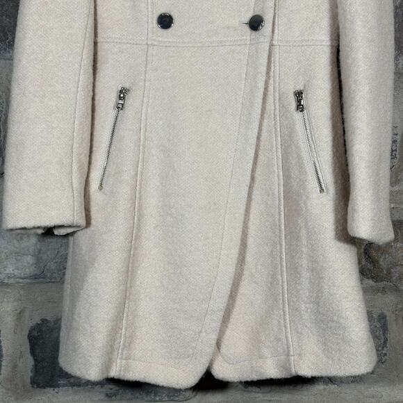Guess Coat Woman's XS Cream Wool Blend Double Breasted Pea Coat Winter Military - Picture 4 of 13